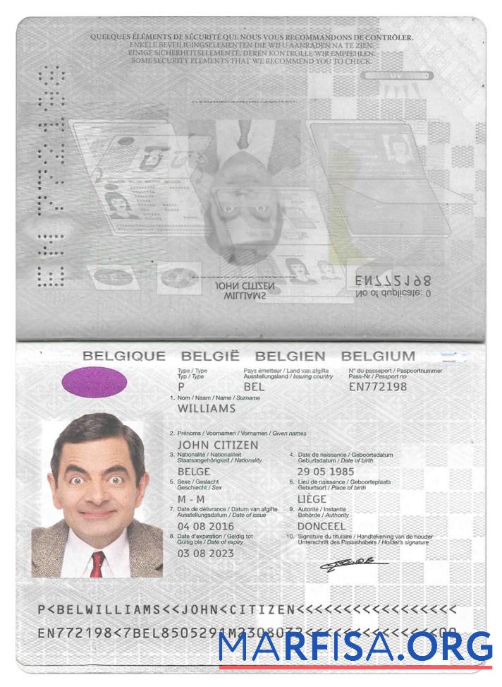 Downloadable Belgium passport PSD template, version 2 (2017 present)